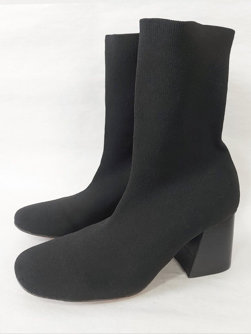 Celine Stretch Knit Ankle Sock Bootie 37 EU Luxury Chic Chunky Block Heel Pullon